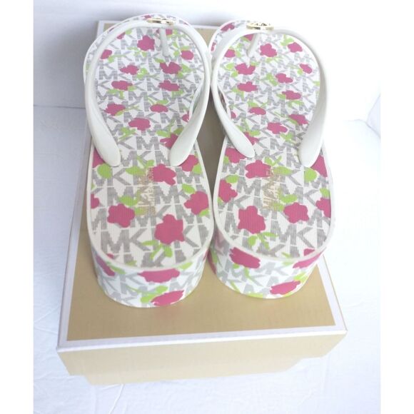 New! MICHAEL KORS MK Logo Jet Set Bedford Platform Wedge Thong Sandals Shoes - Picture 5 of 6